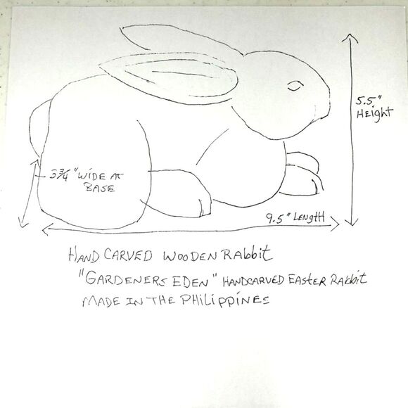 Gardeners Eden, Handcarved Wooden Easter Rabbit Figurine, Made In Philippines - Picture 3 of 9